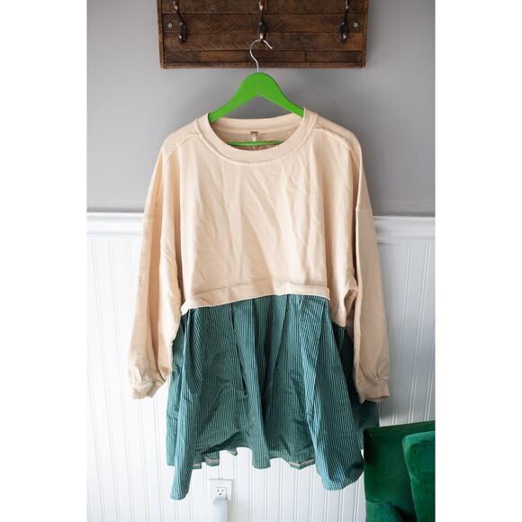 Free People Eleanor Striped Sweatshirt Tunic Dress Oversized Cotton Small NEW - Picture 3 of 4